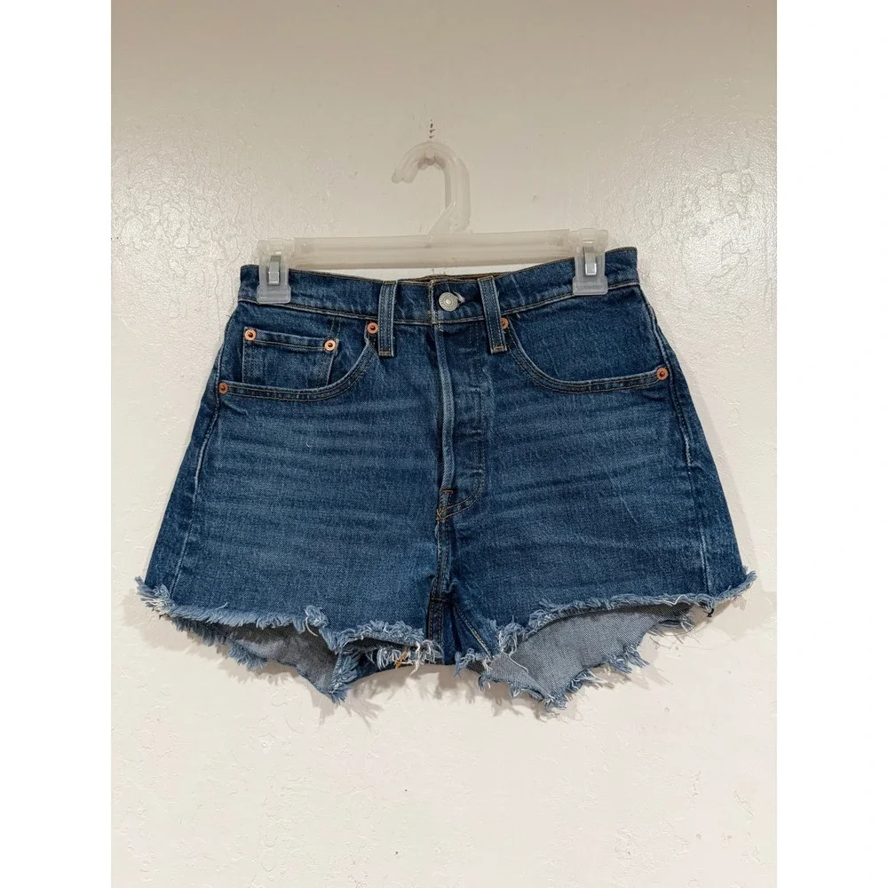 Levis 501 Original High Rise Cutoff Shorts Medium Wash Denim Button Fly 26